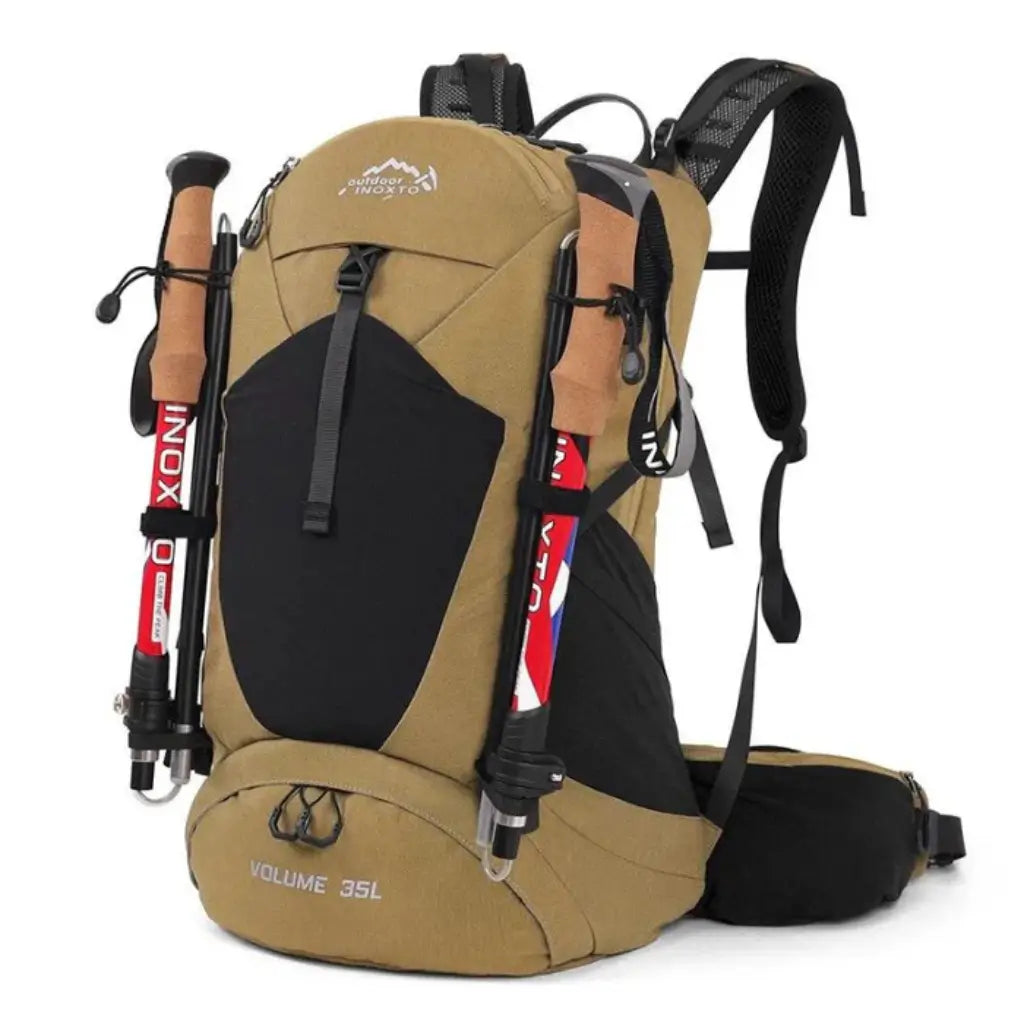 Mochila-Impermeavel-Camping-Lorennzi-35L-Caqui-Frente