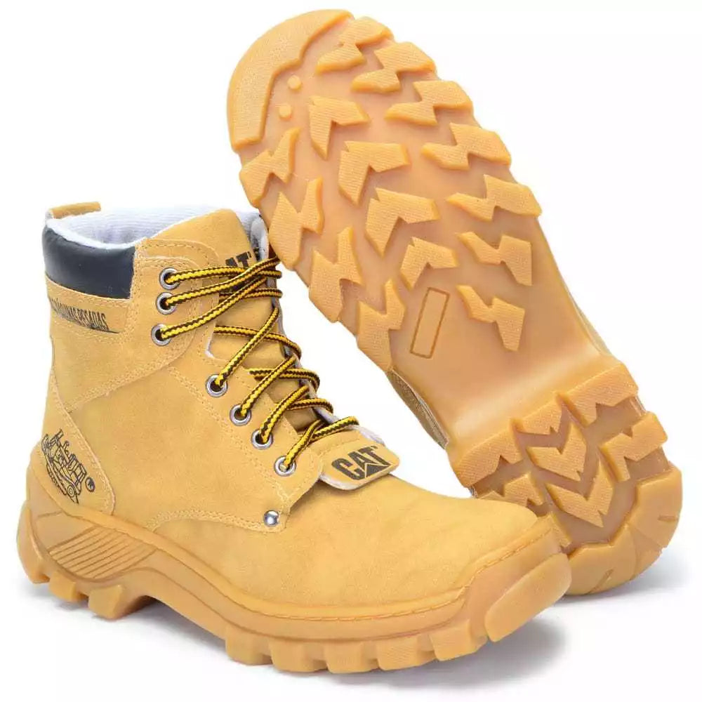 Bota Coturno Caterpillar Masculina Casual Bege Cano Alto Material Sintético Solado Antiderrapante