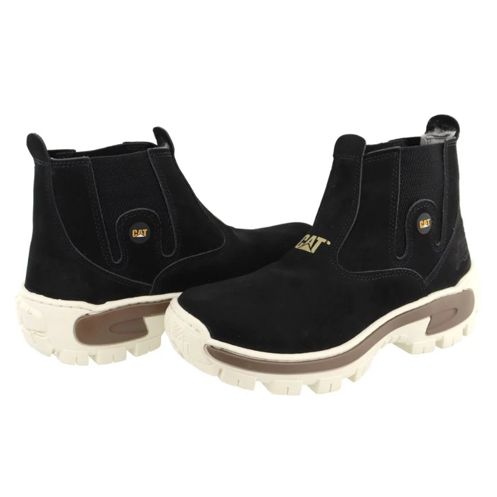 Bota Chelsea Caterpillar Adventure Masculina Preta Couro Legítimo Solado Antiderrapante