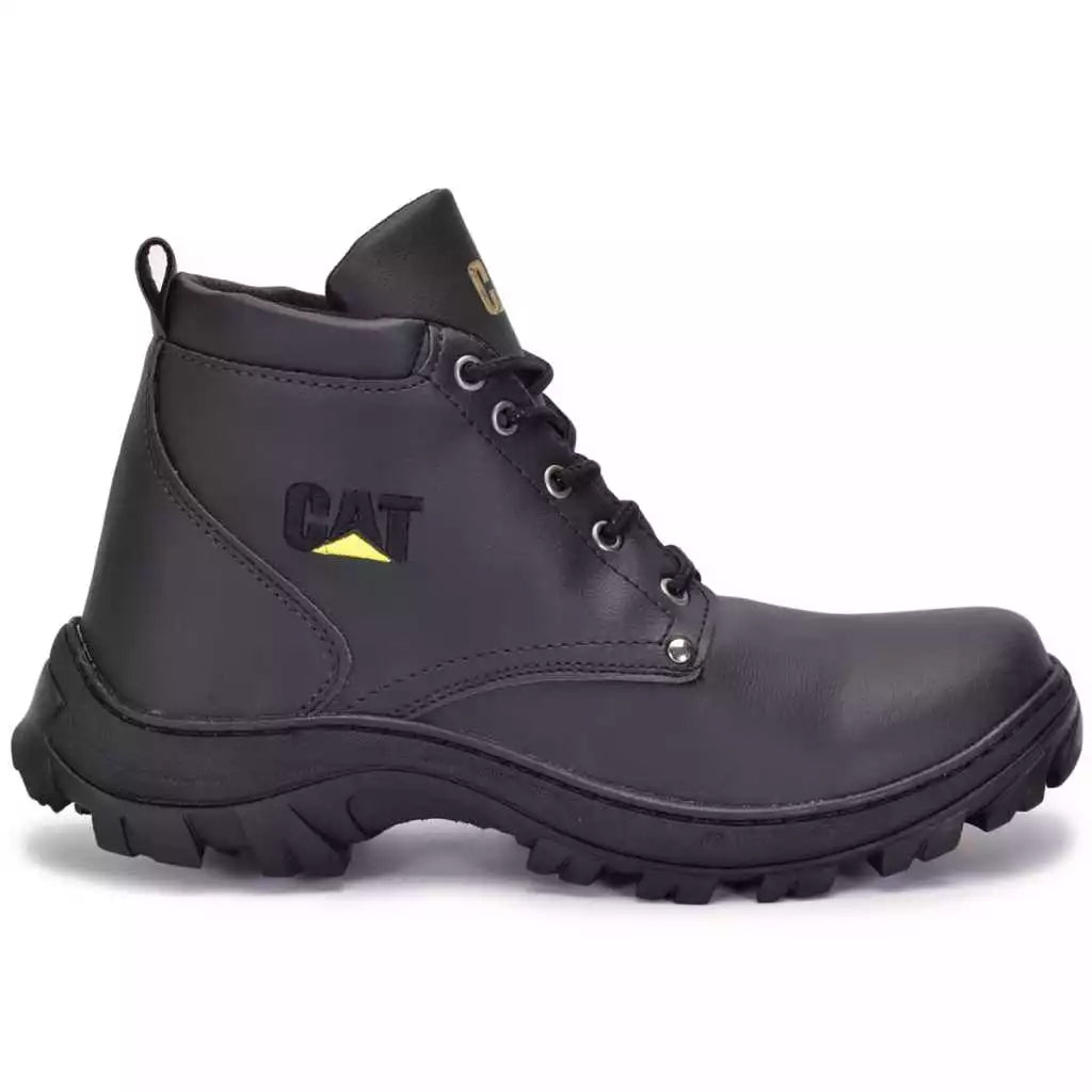 Bota Coturno Caterpillar Masculina Casual Preta Cano Alto Couro Sintético Solado Antiderrapante