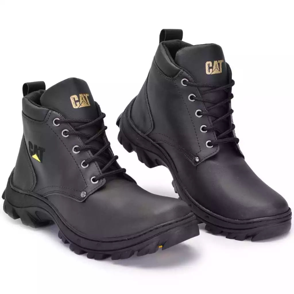 Bota Coturno Caterpillar Masculina Casual Preta Cano Alto Couro Sintético Solado Antiderrapante
