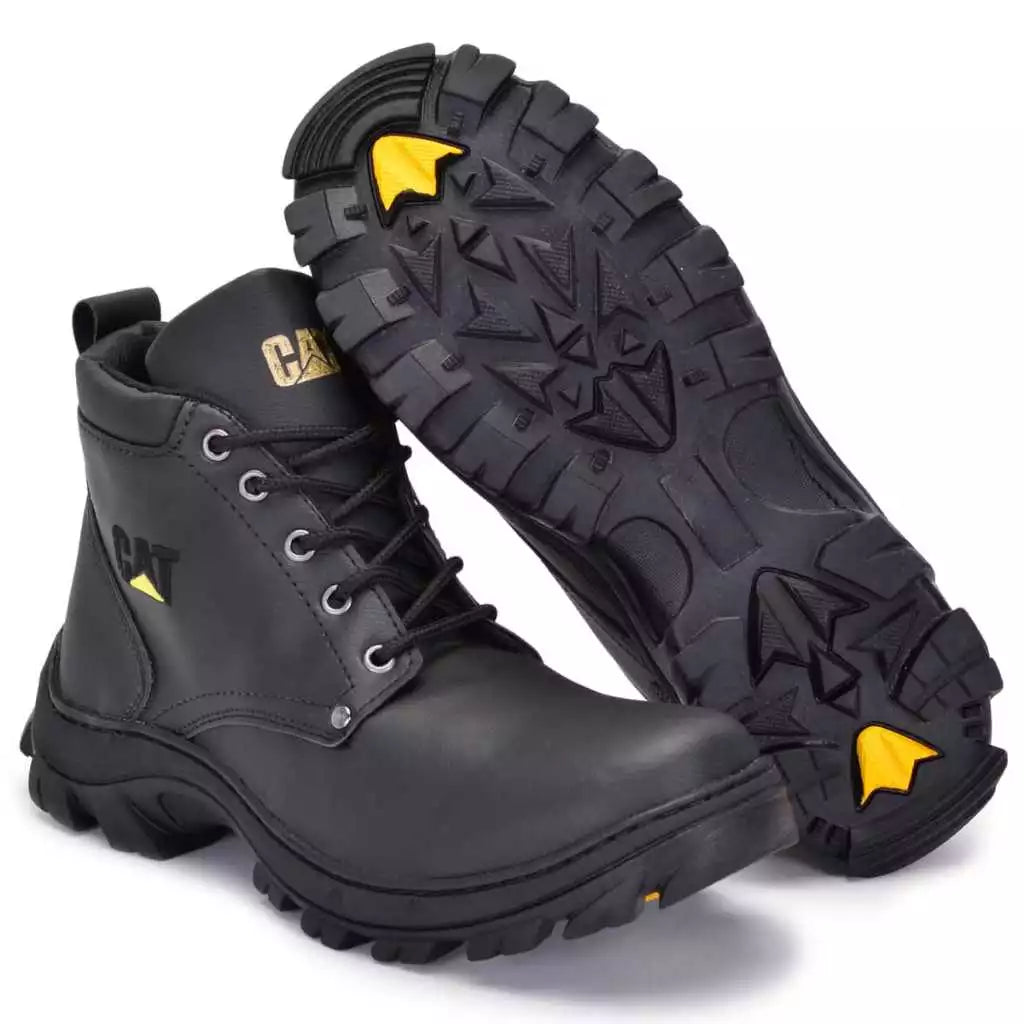 Bota Coturno Caterpillar Masculina Casual Preta Cano Alto Couro Sintético Solado Antiderrapante