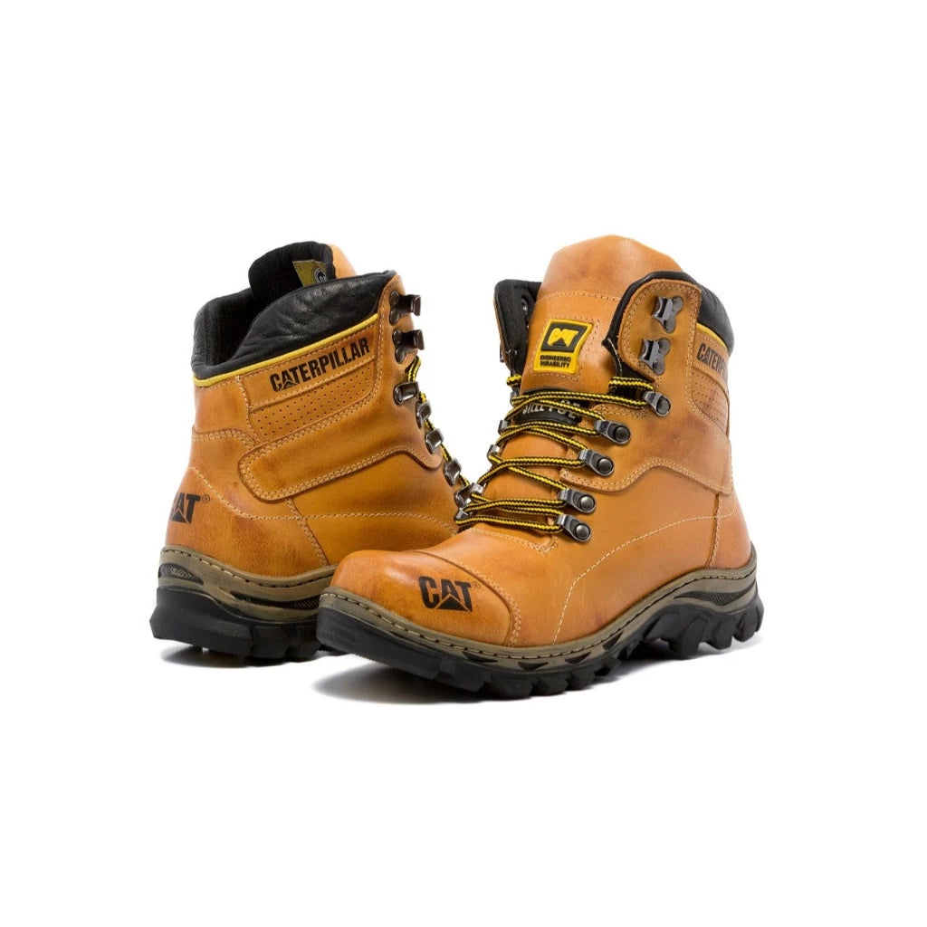 Bota Coturno Caterpillar Masculina Casual Couro Legítimo Cano Alto Solado Antiderrapante