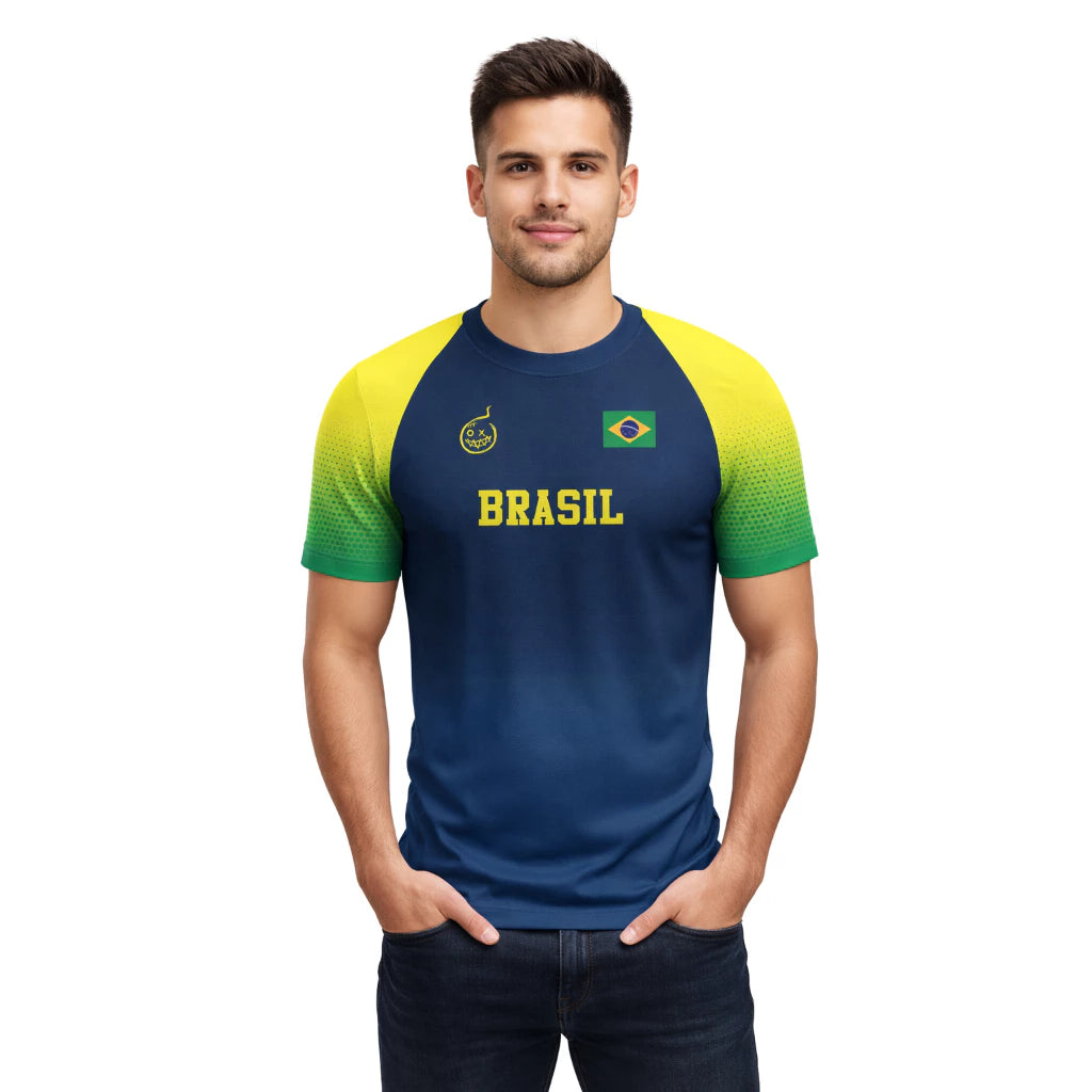 Camiseta Brasil Torcedor DryFit Premium Azul – Proteção UV FPU 50+