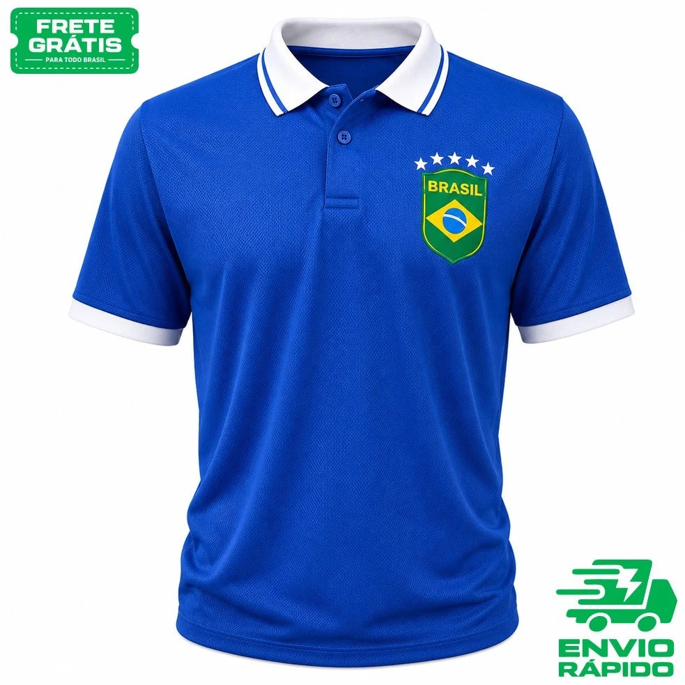 Camiseta Polo Brasil Premium Bordada – Estilo Casual para Torcedores