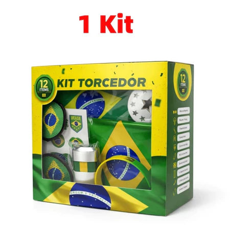 Combo Torcedor Bandeira Copa 2026 Adesivo Trompete Pintura Facial Bandeira Brasil Adesivo Vuvuzela KIT TORCEDOR