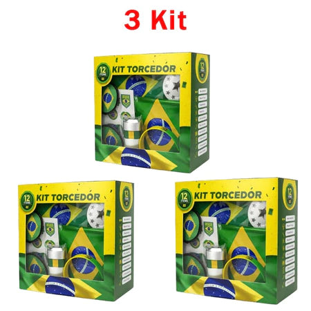 Combo Torcedor Bandeira Copa 2026 Adesivo Trompete Pintura Facial Bandeira Brasil Adesivo Vuvuzela KIT TORCEDOR