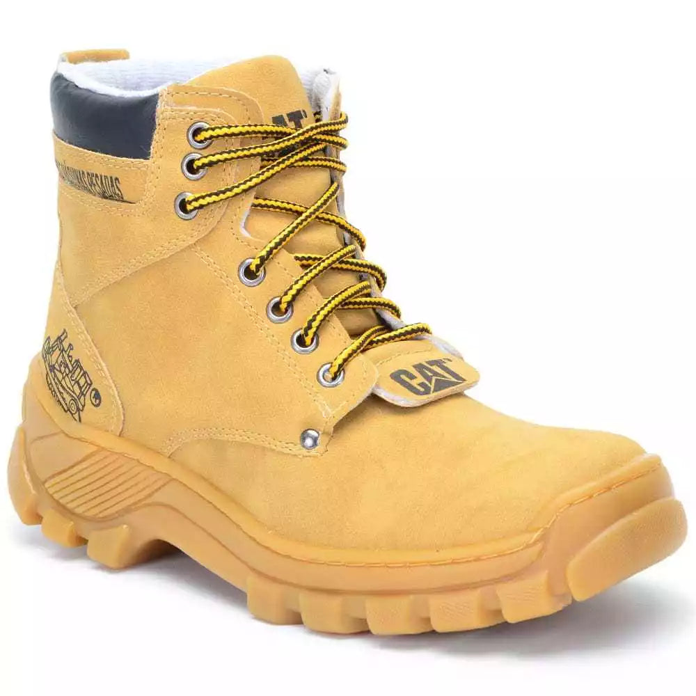 Bota Coturno Caterpillar Masculina Casual Bege Cano Alto Material Sintético Solado Antiderrapante