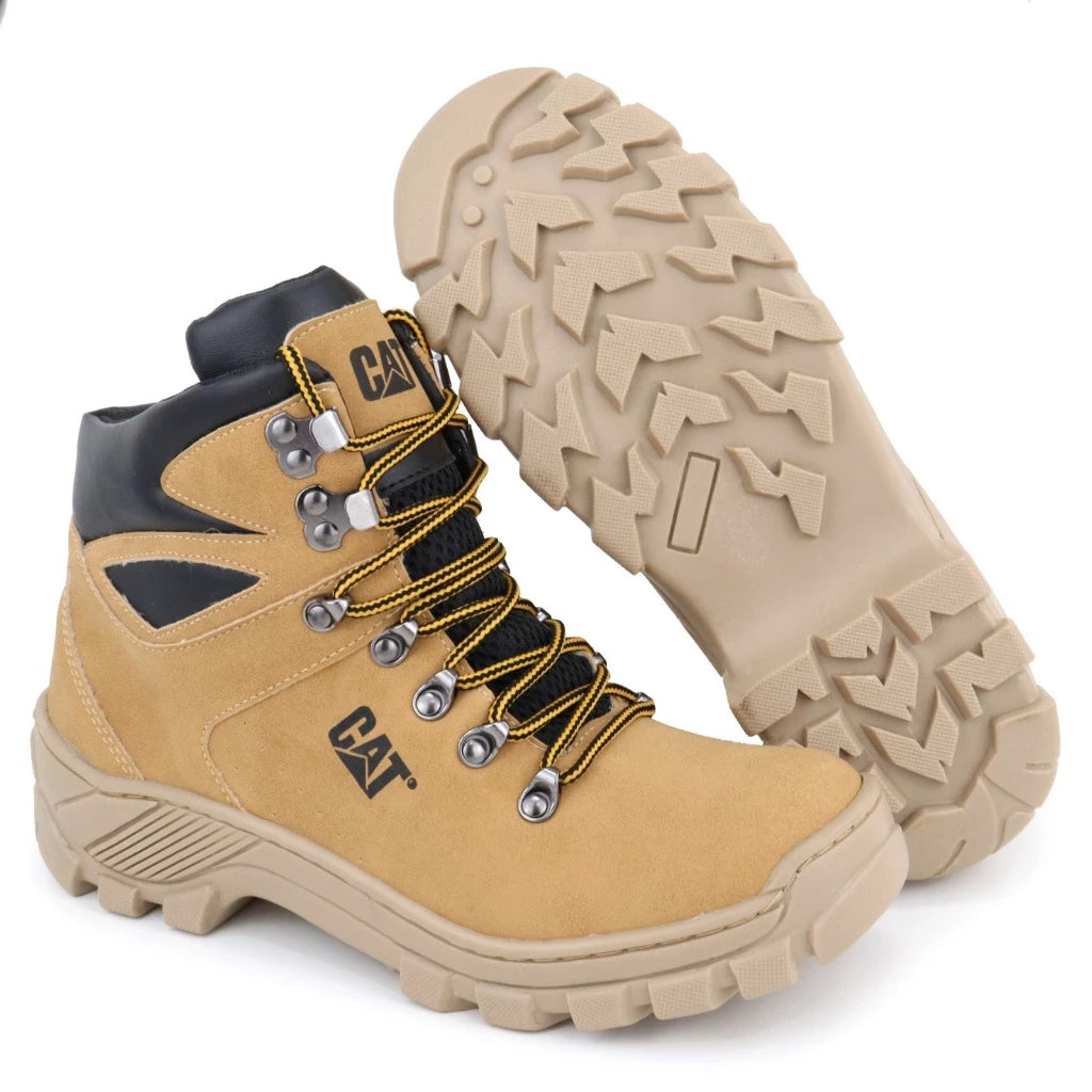 Bota Coturno Caterpillar Arizona Masculina Casual Couro Ecológico Cano Alto Solado Antiderrapante