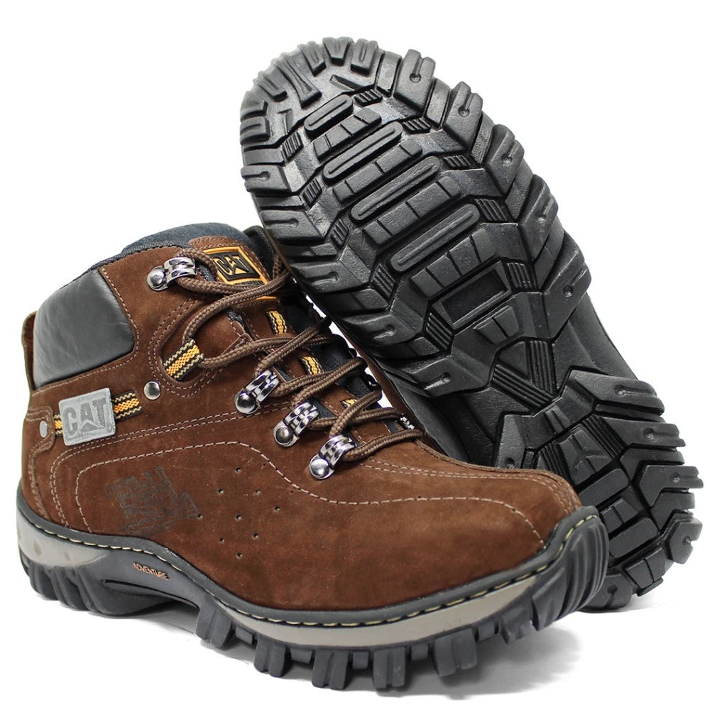 Bota Coturno Caterpillar Adventure Masculina Marrom Couro Legítimo Cano Alto Solado Antiderrapante