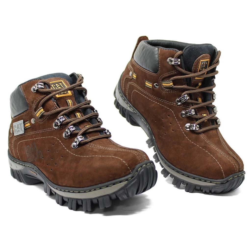 Bota Coturno Caterpillar Adventure Masculina Marrom Couro Legítimo Cano Alto Solado Antiderrapante