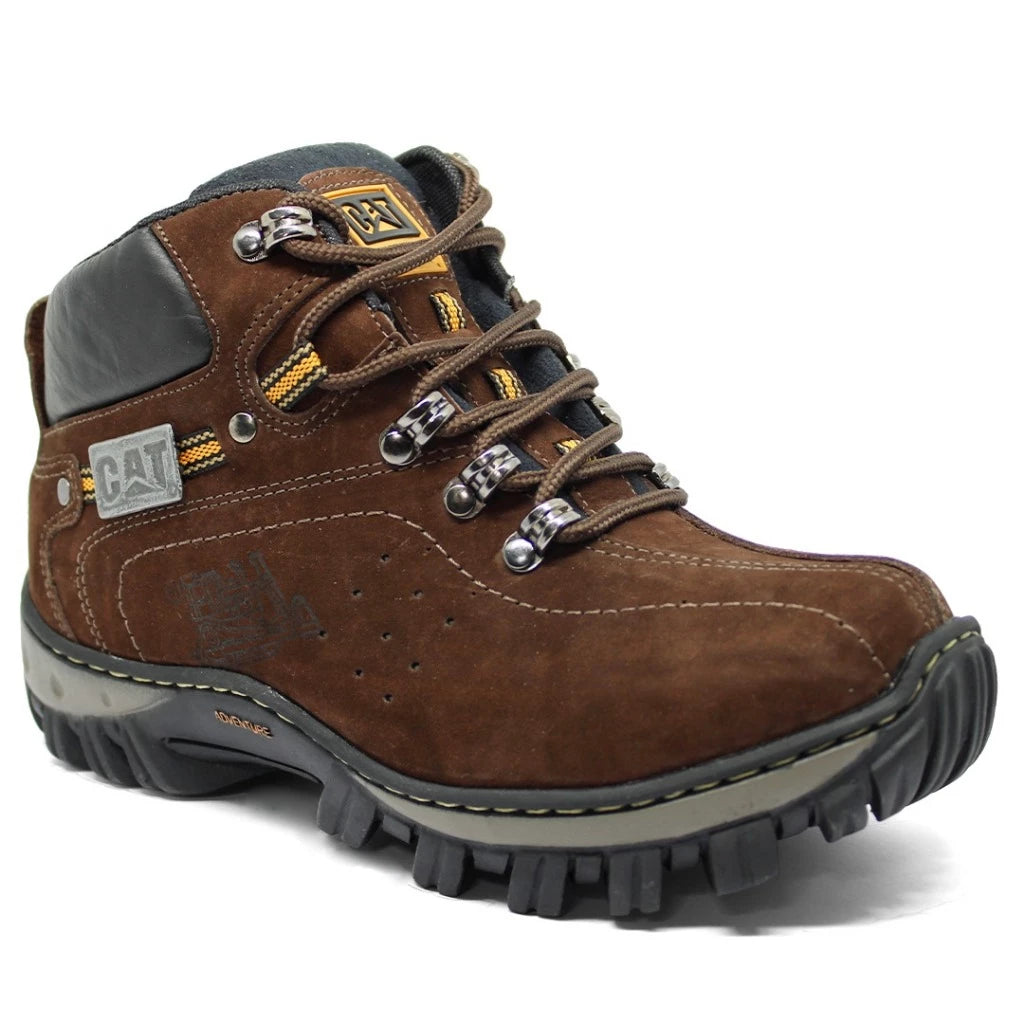 Bota Coturno Caterpillar Adventure Masculina Marrom Couro Legítimo Cano Alto Solado Antiderrapante