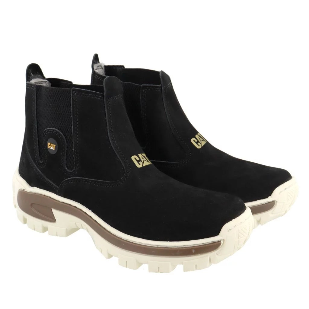 Bota Chelsea Caterpillar Adventure Masculina Preta Couro Legítimo Solado Antiderrapante