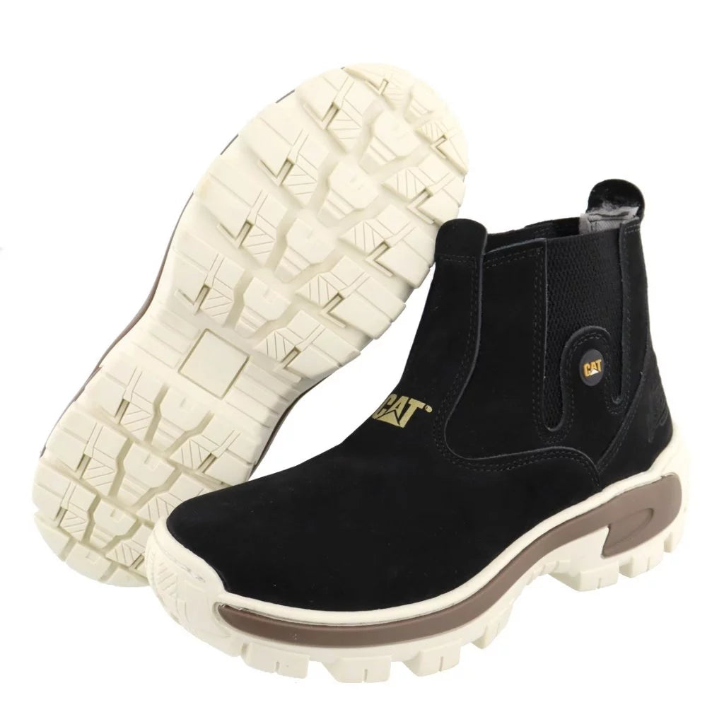Bota Chelsea Caterpillar Adventure Masculina Preta Couro Legítimo Solado Antiderrapante