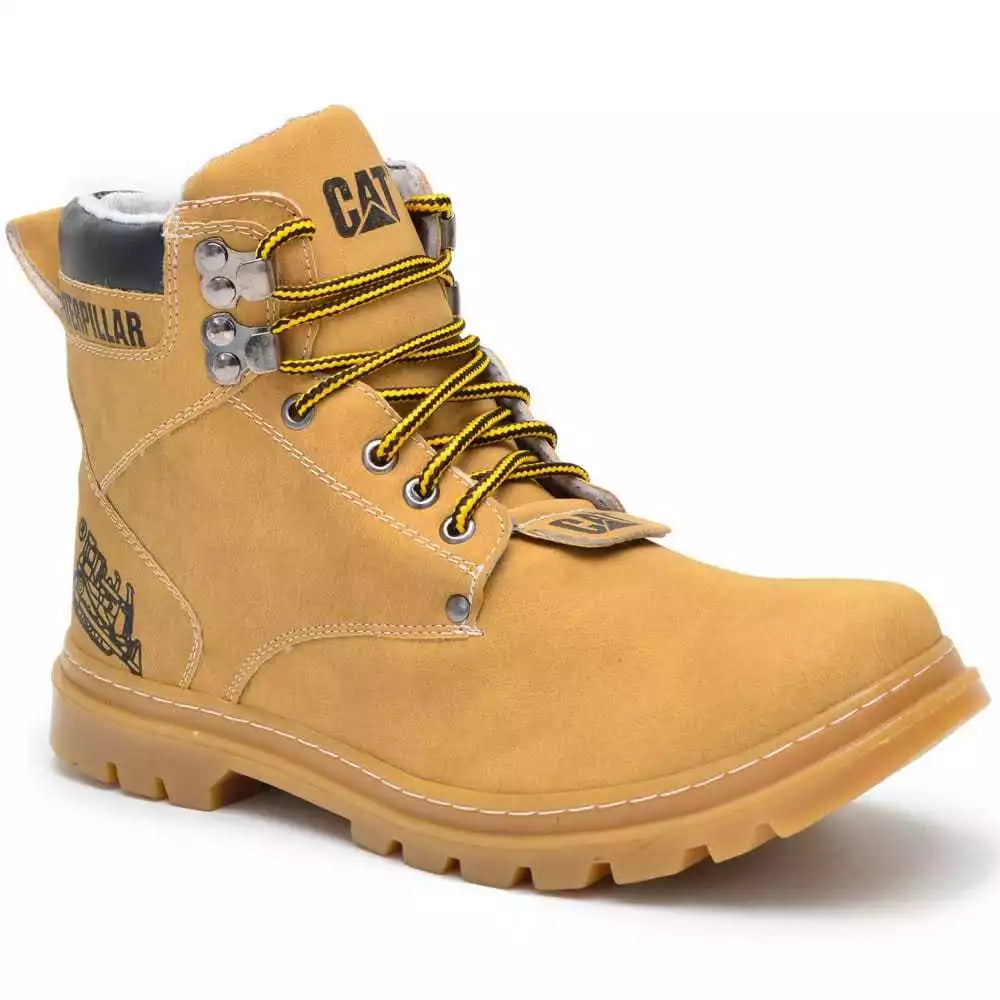 Bota Coturno Caterpillar Masculina Casual Bege Cano Alto Material Sintético Antiderrapante