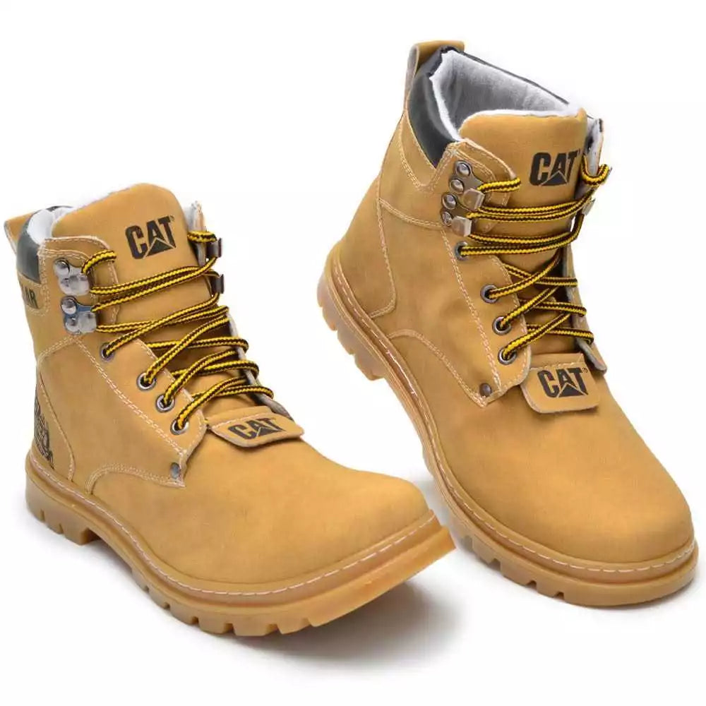 Bota Coturno Caterpillar Masculina Casual Bege Cano Alto Material Sintético Antiderrapante