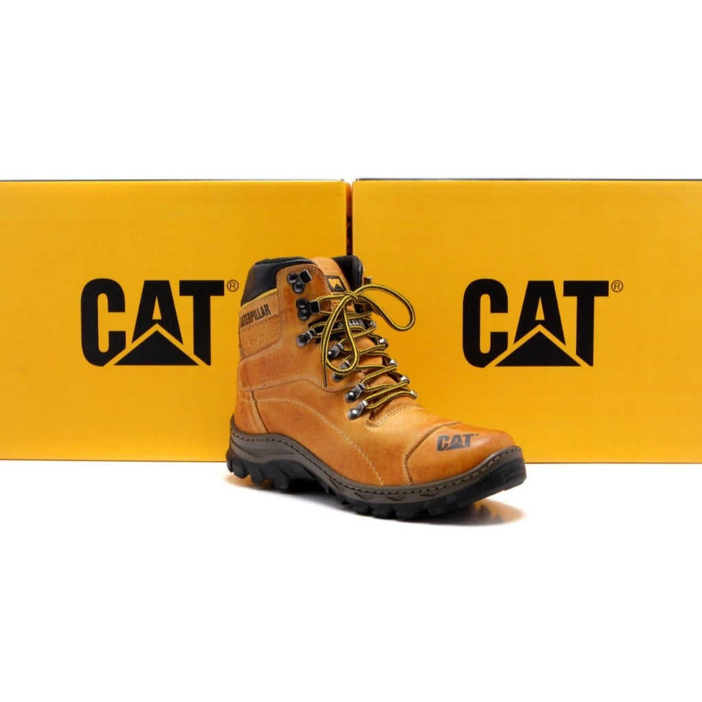 Bota Coturno Caterpillar Masculina Casual Couro Legítimo Cano Alto Solado Antiderrapante