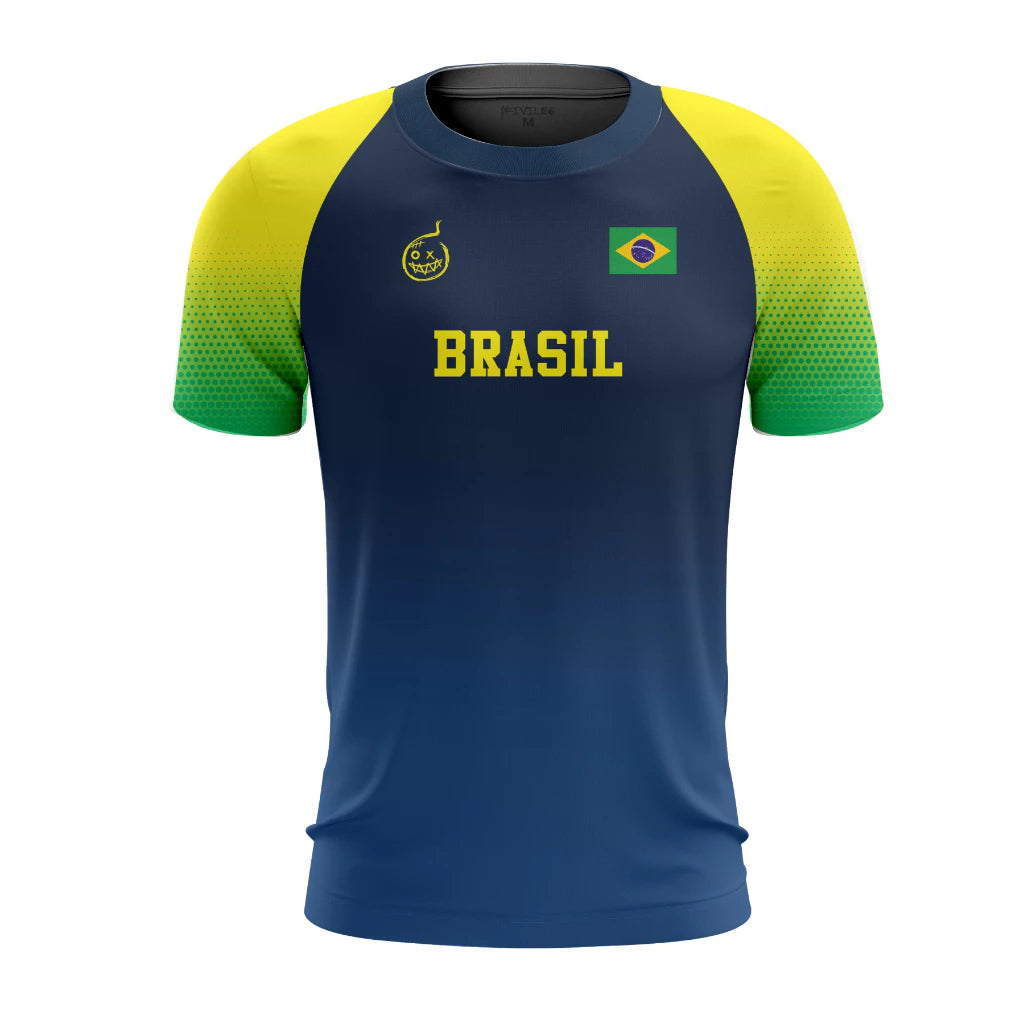 Camiseta Brasil Torcedor DryFit Premium Azul – Proteção UV FPU 50+
