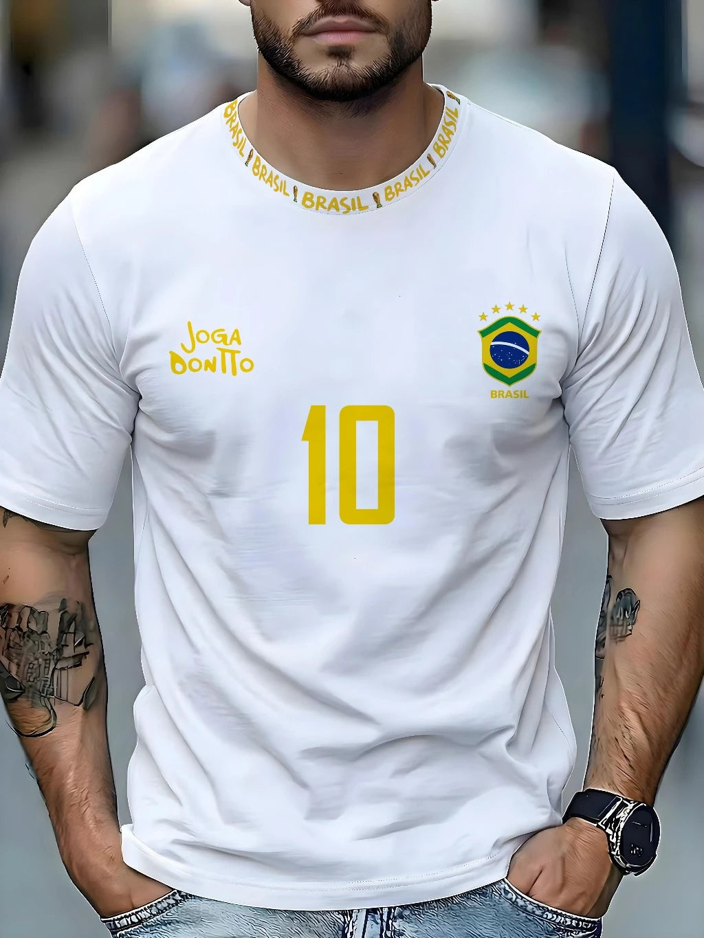 Camiseta Masculina Brasil 10 Street Wear Esportiva 100% algodão Plus Size
