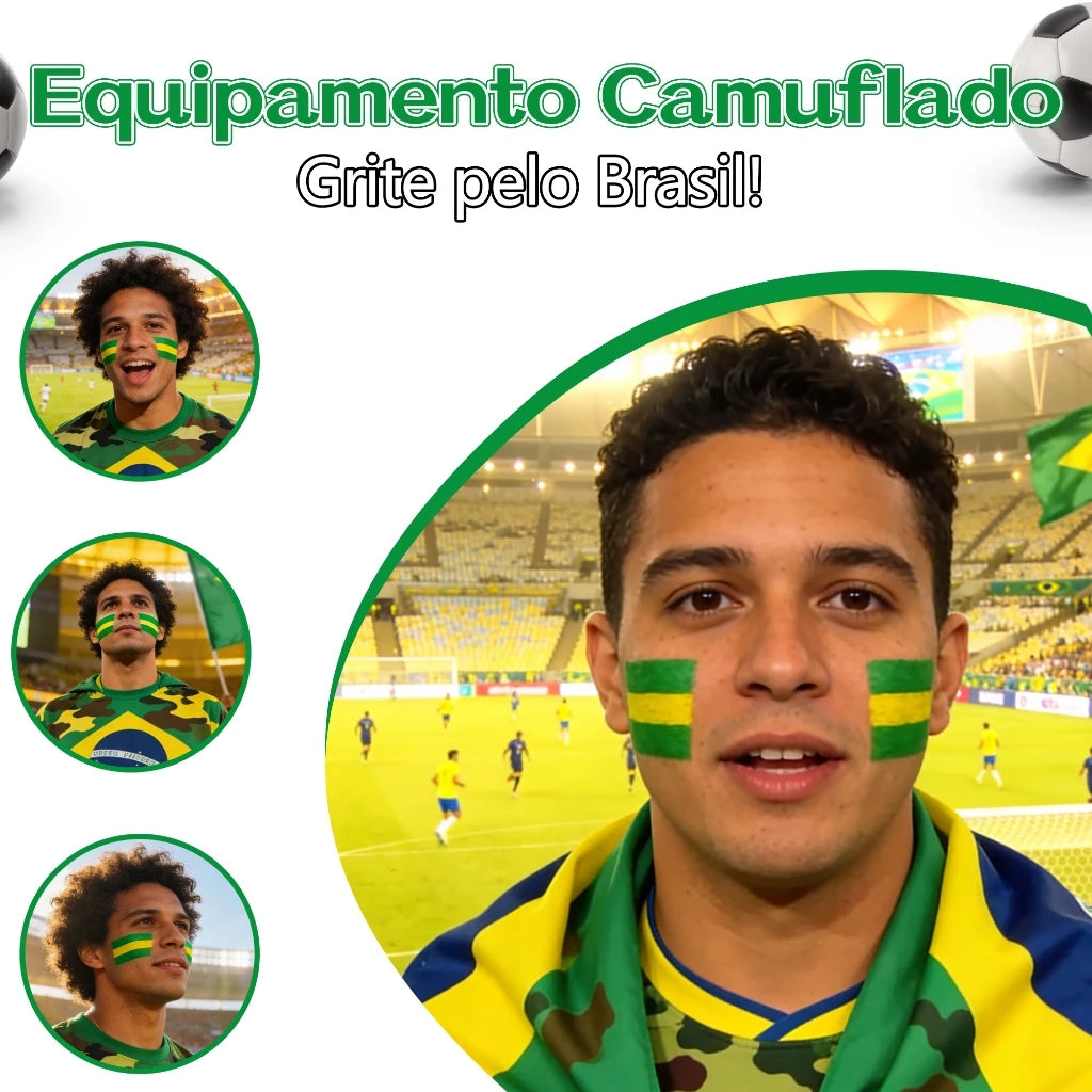 Combo Torcedor Bandeira Copa 2026 Adesivo Trompete Pintura Facial Bandeira Brasil Adesivo Vuvuzela KIT TORCEDOR