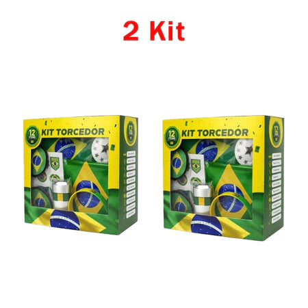 Combo Torcedor Bandeira Copa 2026 Adesivo Trompete Pintura Facial Bandeira Brasil Adesivo Vuvuzela KIT TORCEDOR