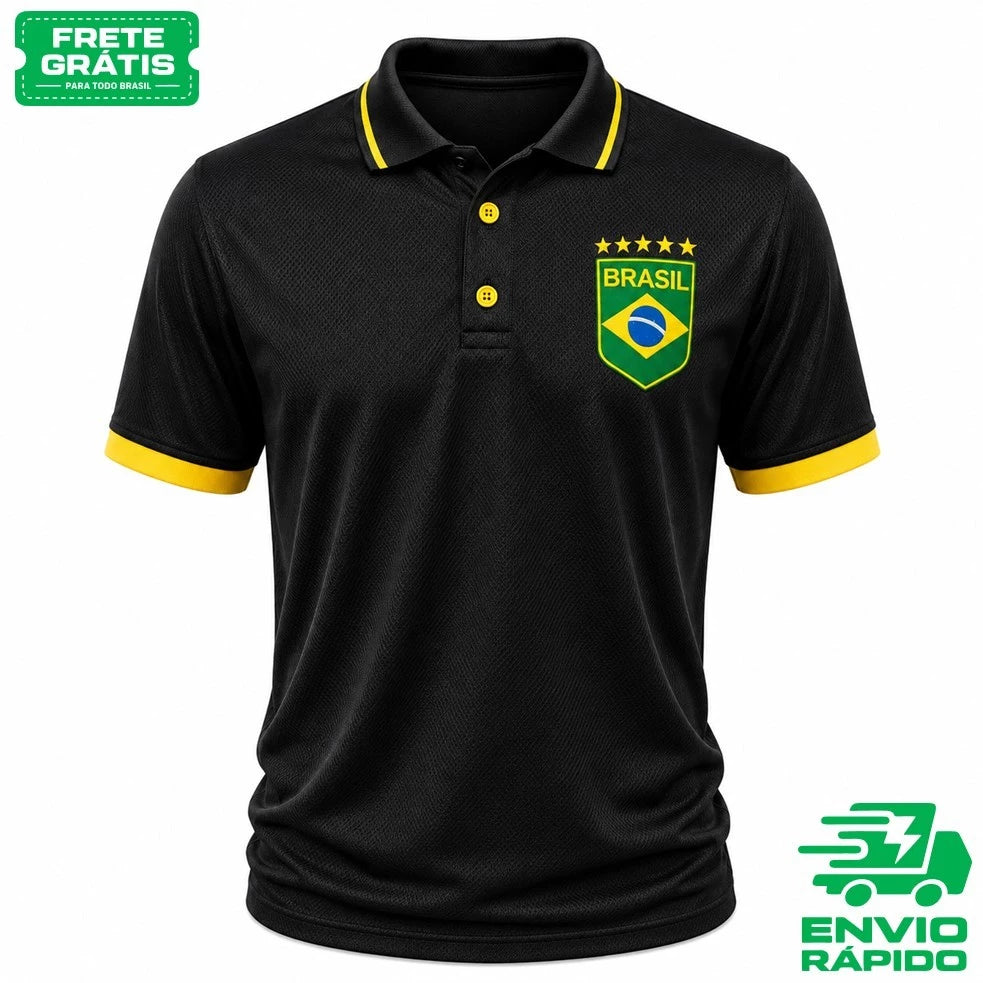 Camiseta Polo Brasil Premium Bordada – Estilo Casual para Torcedores
