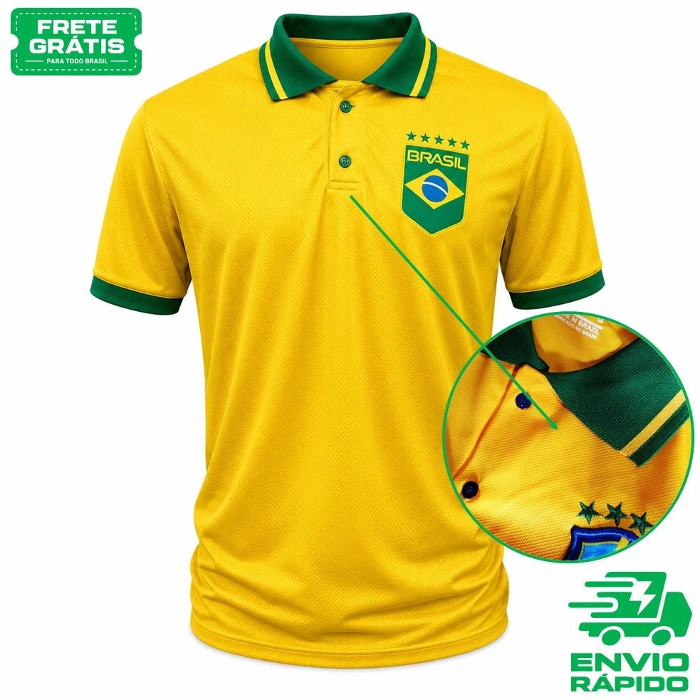 Camiseta Polo Brasil Premium Bordada – Estilo Casual para Torcedores