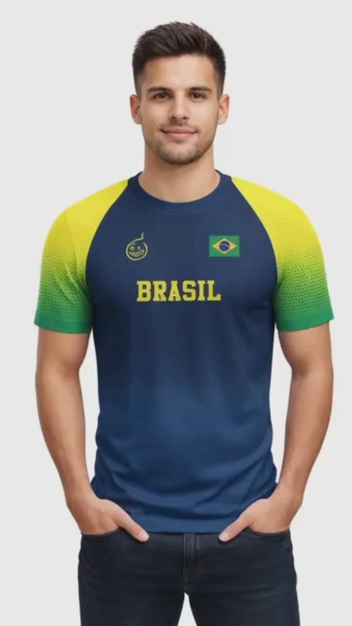 Camiseta Brasil Torcedor DryFit Premium Azul – Proteção UV FPU 50+
